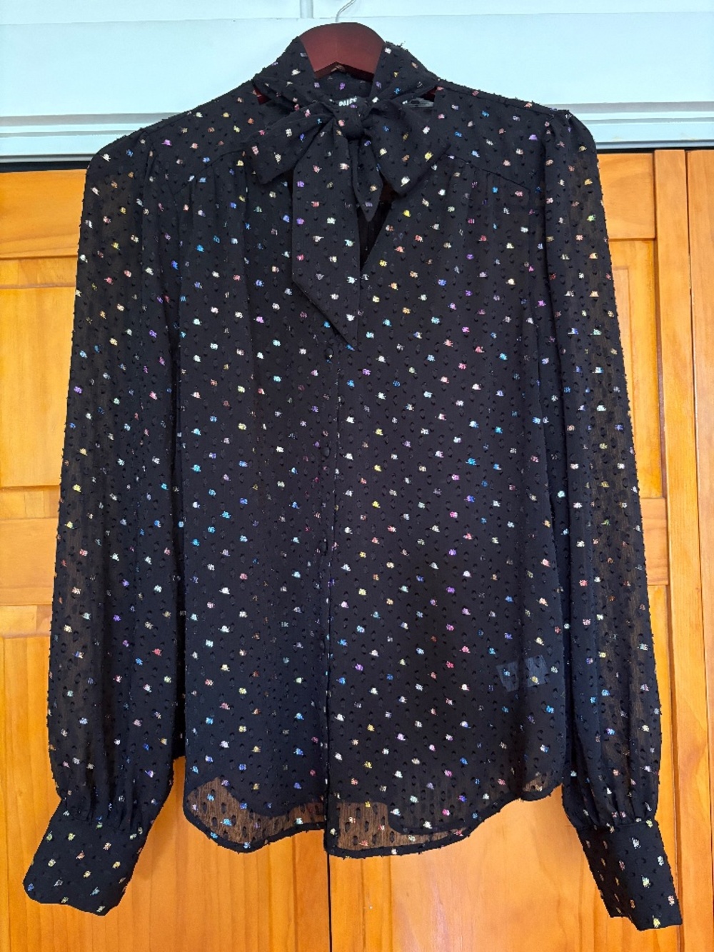 Paige Neck Bow Multi Metallic Color Long Sleeve Blouse, P#ssy Bow